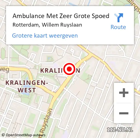 Locatie op kaart van de 112 melding: Ambulance Met Zeer Grote Spoed Naar Rotterdam, Willem Ruyslaan op 16 oktober 2024 21:12