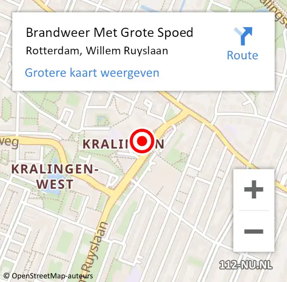 Locatie op kaart van de 112 melding: Brandweer Met Grote Spoed Naar Rotterdam, Willem Ruyslaan op 16 oktober 2024 21:12