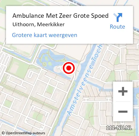 Locatie op kaart van de 112 melding: Ambulance Met Zeer Grote Spoed Naar Uithoorn, Meerkikker op 16 oktober 2024 21:14