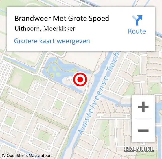 Locatie op kaart van de 112 melding: Brandweer Met Grote Spoed Naar Uithoorn, Meerkikker op 16 oktober 2024 21:15