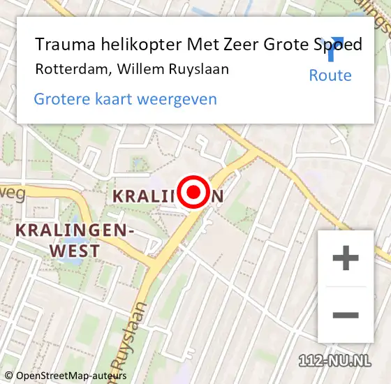 Locatie op kaart van de 112 melding: Trauma helikopter Met Zeer Grote Spoed Naar Rotterdam, Willem Ruyslaan op 16 oktober 2024 21:20