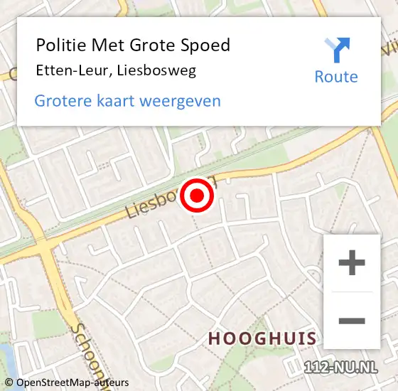 Locatie op kaart van de 112 melding: Politie Met Grote Spoed Naar Etten-Leur, Liesbosweg op 16 oktober 2024 21:38