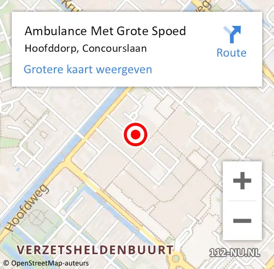 Locatie op kaart van de 112 melding: Ambulance Met Grote Spoed Naar Hoofddorp, Concourslaan op 16 oktober 2024 22:05