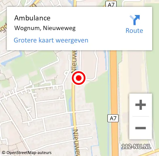 Locatie op kaart van de 112 melding: Ambulance Wognum, Nieuweweg op 16 oktober 2024 22:40