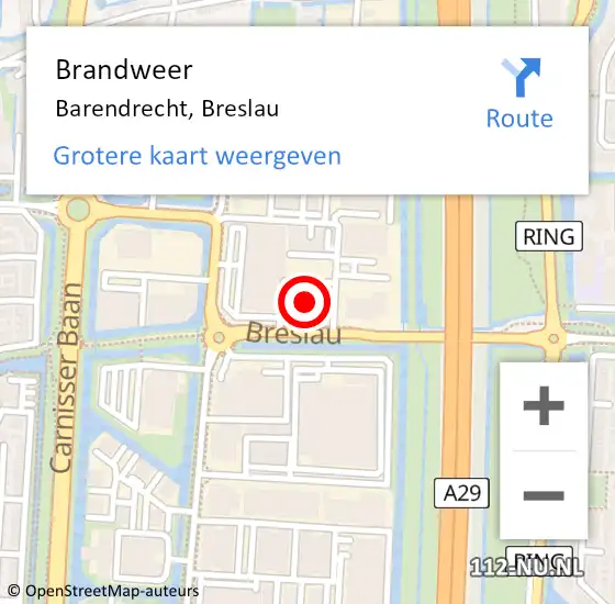 Locatie op kaart van de 112 melding: Brandweer Barendrecht, Breslau op 16 oktober 2024 22:58