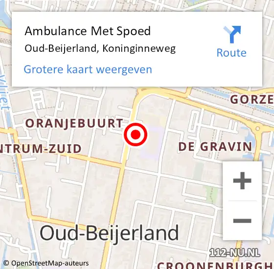 Locatie op kaart van de 112 melding: Ambulance Met Spoed Naar Oud-Beijerland, Koninginneweg op 16 oktober 2024 22:59