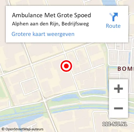 Locatie op kaart van de 112 melding: Ambulance Met Grote Spoed Naar Alphen aan den Rijn, Bedrijfsweg op 16 oktober 2024 23:22