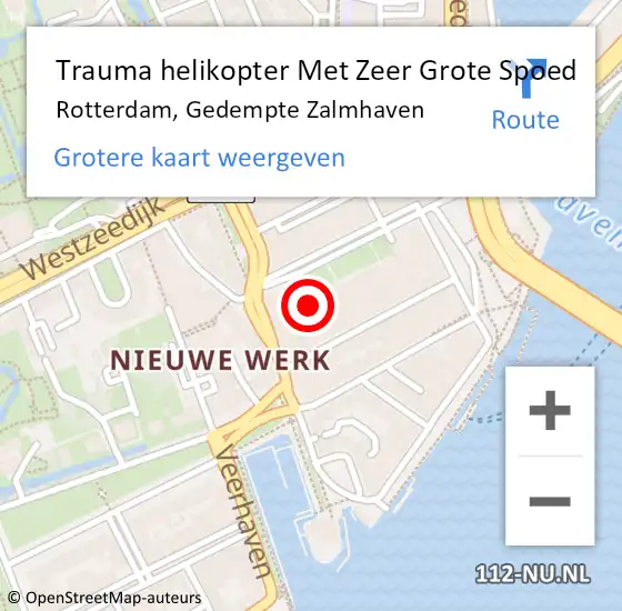 Locatie op kaart van de 112 melding: Trauma helikopter Met Zeer Grote Spoed Naar Rotterdam, Gedempte Zalmhaven op 17 oktober 2024 00:28