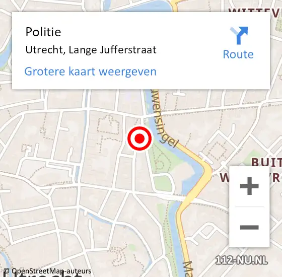 Locatie op kaart van de 112 melding: Politie Utrecht, Lange Jufferstraat op 17 oktober 2024 00:57