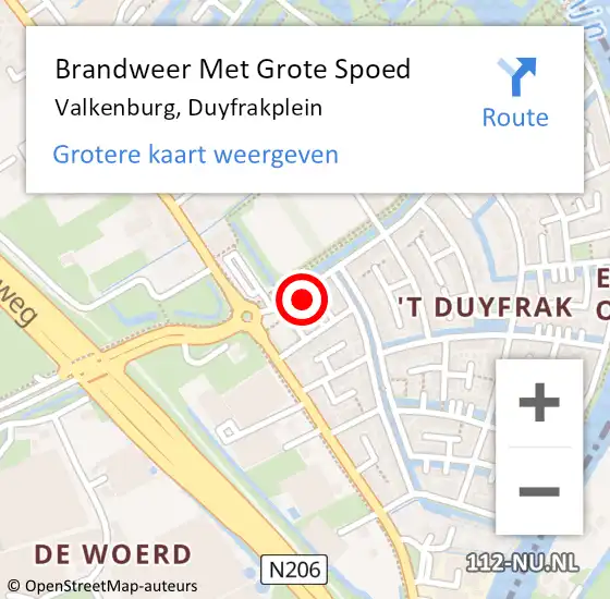 Locatie op kaart van de 112 melding: Brandweer Met Grote Spoed Naar Valkenburg, Duyfrakplein op 17 oktober 2024 01:07