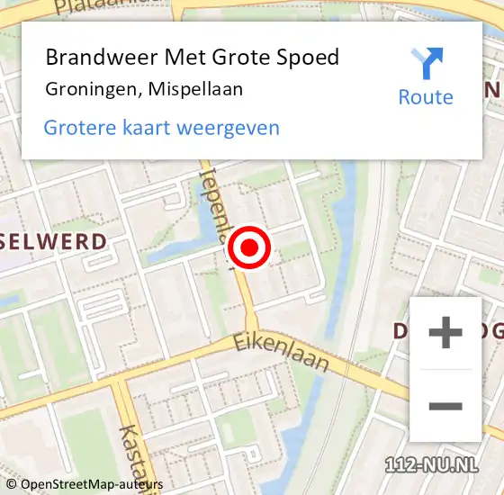 Locatie op kaart van de 112 melding: Brandweer Met Grote Spoed Naar Groningen, Mispellaan op 17 oktober 2024 01:10