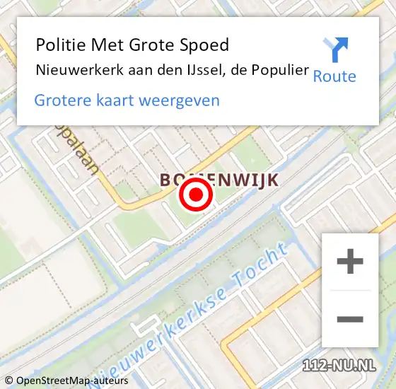 Locatie op kaart van de 112 melding: Politie Met Grote Spoed Naar Nieuwerkerk aan den IJssel, de Populier op 17 oktober 2024 01:15