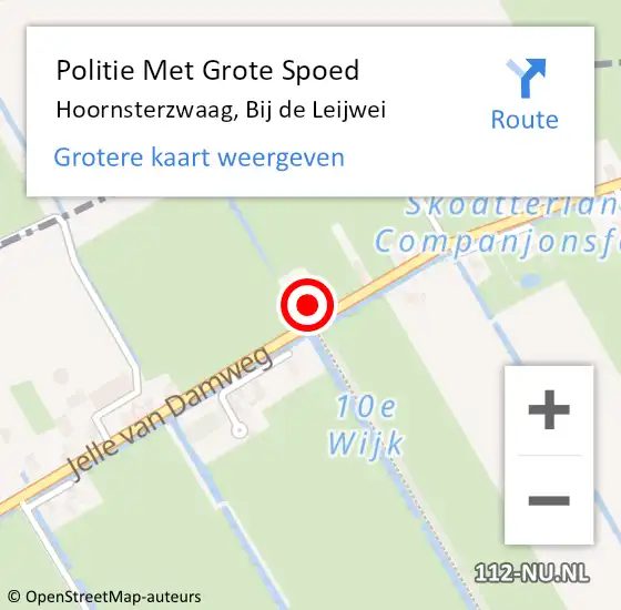 Locatie op kaart van de 112 melding: Politie Met Grote Spoed Naar Hoornsterzwaag, Bij de Leijwei op 17 oktober 2024 01:38