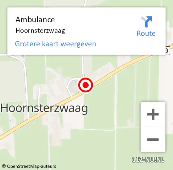 Locatie op kaart van de 112 melding: Ambulance Hoornsterzwaag op 17 oktober 2024 01:44