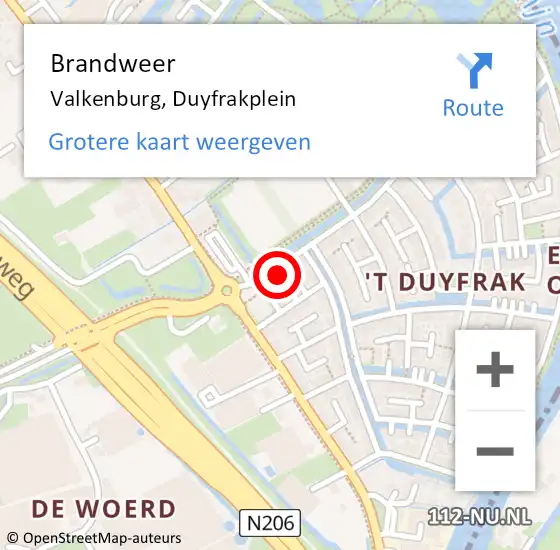 Locatie op kaart van de 112 melding: Brandweer Valkenburg, Duyfrakplein op 17 oktober 2024 01:48