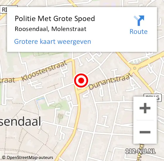 Locatie op kaart van de 112 melding: Politie Met Grote Spoed Naar Roosendaal, Molenstraat op 17 oktober 2024 01:59