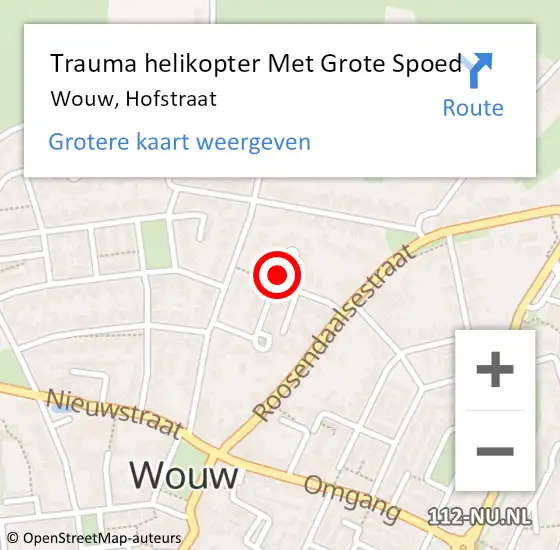 Locatie op kaart van de 112 melding: Trauma helikopter Met Grote Spoed Naar Wouw, Hofstraat op 17 oktober 2024 02:11