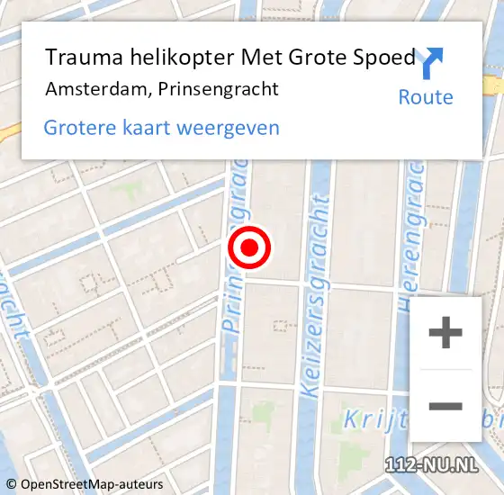 Locatie op kaart van de 112 melding: Trauma helikopter Met Grote Spoed Naar Amsterdam, Prinsengracht op 17 oktober 2024 02:55