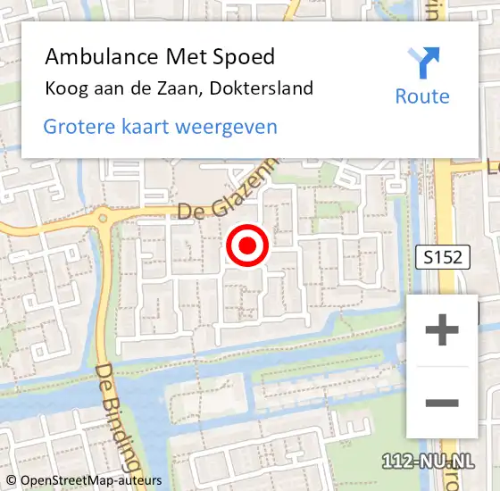 Locatie op kaart van de 112 melding: Ambulance Met Spoed Naar Koog aan de Zaan, Doktersland op 17 oktober 2024 02:56