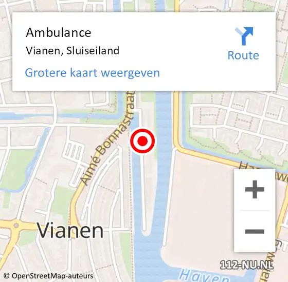 Locatie op kaart van de 112 melding: Ambulance Vianen, Sluiseiland op 23 oktober 2014 17:22