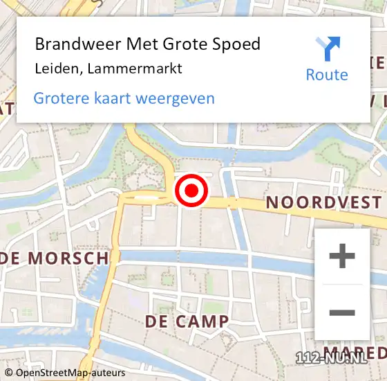 Locatie op kaart van de 112 melding: Brandweer Met Grote Spoed Naar Leiden, Lammermarkt op 17 oktober 2024 05:25