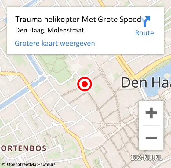 Locatie op kaart van de 112 melding: Trauma helikopter Met Grote Spoed Naar Den Haag, Molenstraat op 17 oktober 2024 06:22