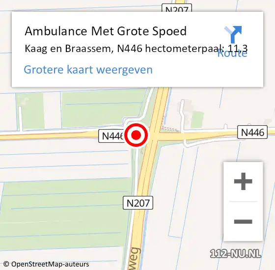 Locatie op kaart van de 112 melding: Ambulance Met Grote Spoed Naar Kaag en Braassem, N446 hectometerpaal: 11,3 op 17 oktober 2024 07:51