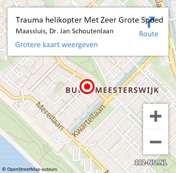 Locatie op kaart van de 112 melding: Trauma helikopter Met Zeer Grote Spoed Naar Maassluis, Dr. Jan Schoutenlaan op 17 oktober 2024 07:52