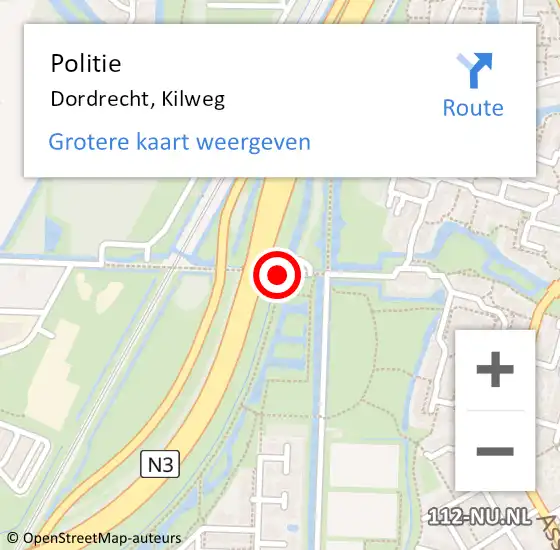 Locatie op kaart van de 112 melding: Politie Dordrecht, Kilweg op 17 oktober 2024 07:52