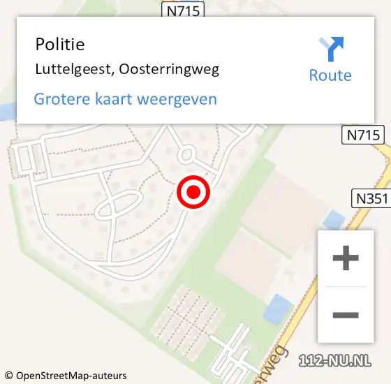 Locatie op kaart van de 112 melding: Politie Luttelgeest, Oosterringweg op 17 oktober 2024 07:52