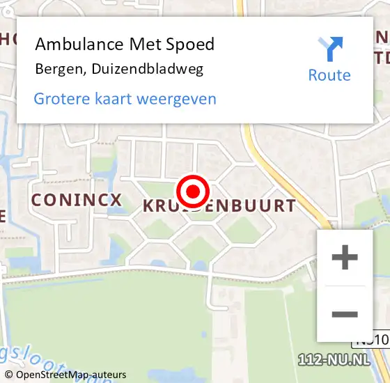 Locatie op kaart van de 112 melding: Ambulance Met Spoed Naar Bergen, Duizendbladweg op 17 oktober 2024 07:55