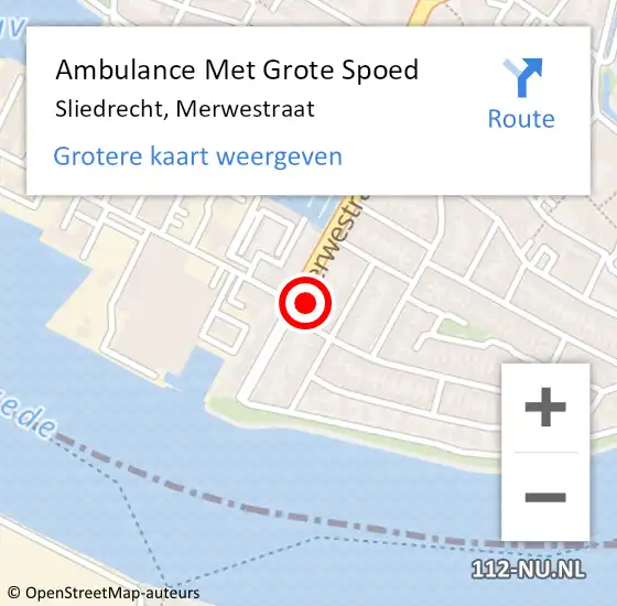 Locatie op kaart van de 112 melding: Ambulance Met Grote Spoed Naar Sliedrecht, Merwestraat op 17 oktober 2024 08:11