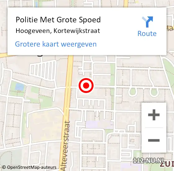 Locatie op kaart van de 112 melding: Politie Met Grote Spoed Naar Hoogeveen, Kortewijkstraat op 17 oktober 2024 08:32