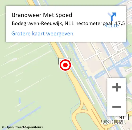 Locatie op kaart van de 112 melding: Brandweer Met Spoed Naar Bodegraven-Reeuwijk, N11 hectometerpaal: 17,5 op 17 oktober 2024 08:39