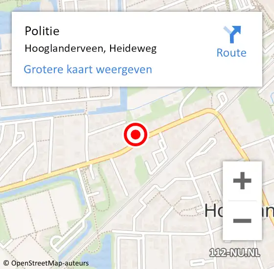 Locatie op kaart van de 112 melding: Politie Hooglanderveen, Heideweg op 17 oktober 2024 08:46