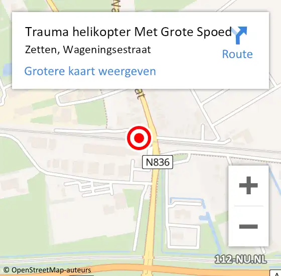 Locatie op kaart van de 112 melding: Trauma helikopter Met Grote Spoed Naar Zetten, Wageningsestraat op 17 oktober 2024 08:49