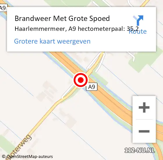 Locatie op kaart van de 112 melding: Brandweer Met Grote Spoed Naar Haarlemmermeer, A9 hectometerpaal: 35,2 op 17 oktober 2024 09:03