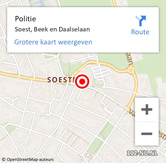 Locatie op kaart van de 112 melding: Politie Soest, Beek en Daalselaan op 17 oktober 2024 09:06