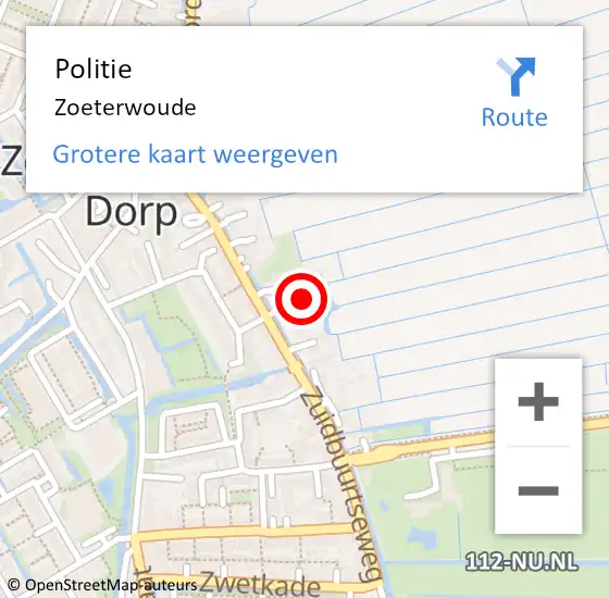 Locatie op kaart van de 112 melding: Politie Zoeterwoude op 17 oktober 2024 09:08