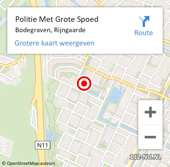 Locatie op kaart van de 112 melding: Politie Met Grote Spoed Naar Bodegraven, Rijngaarde op 17 oktober 2024 09:14