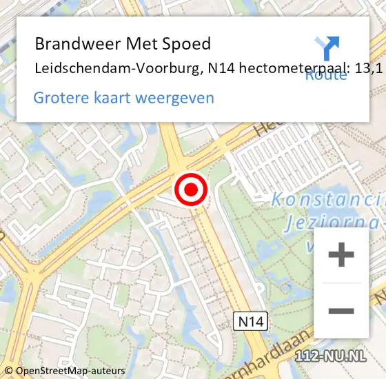 Locatie op kaart van de 112 melding: Brandweer Met Spoed Naar Leidschendam-Voorburg, N14 hectometerpaal: 13,1 op 17 oktober 2024 09:14