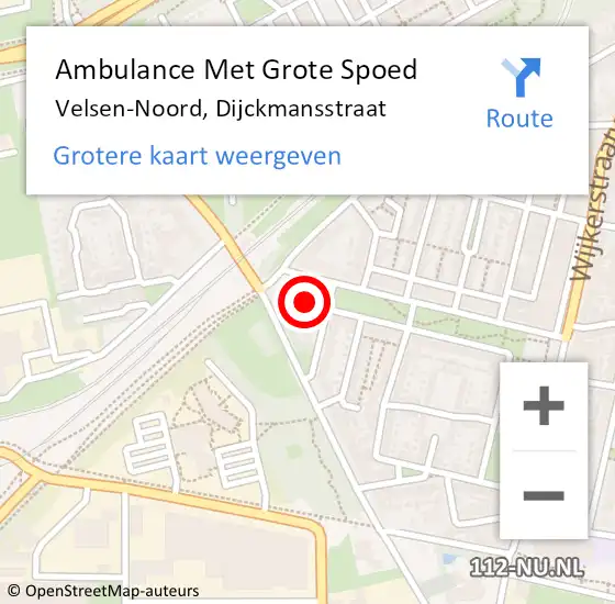 Locatie op kaart van de 112 melding: Ambulance Met Grote Spoed Naar Velsen-Noord, Dijckmansstraat op 17 oktober 2024 09:43