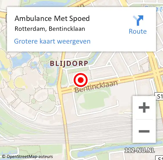 Locatie op kaart van de 112 melding: Ambulance Met Spoed Naar Rotterdam, Bentincklaan op 17 oktober 2024 09:46