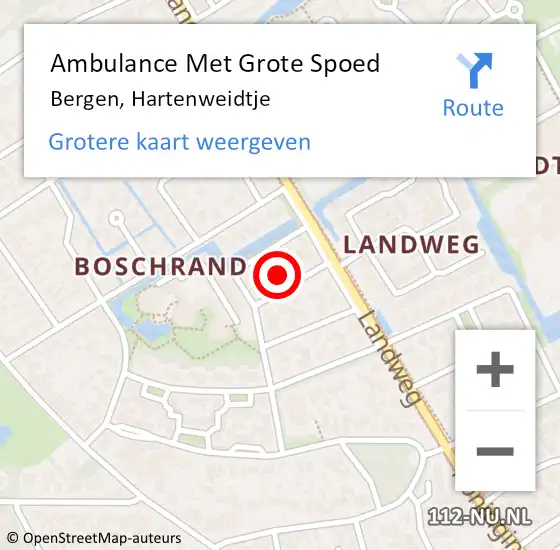 Locatie op kaart van de 112 melding: Ambulance Met Grote Spoed Naar Bergen, Hartenweidtje op 17 oktober 2024 09:47