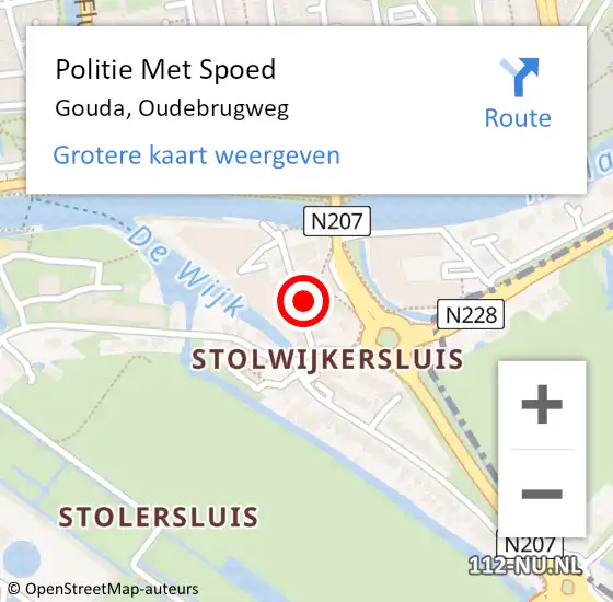 Locatie op kaart van de 112 melding: Politie Met Spoed Naar Gouda, Oudebrugweg op 17 oktober 2024 09:47