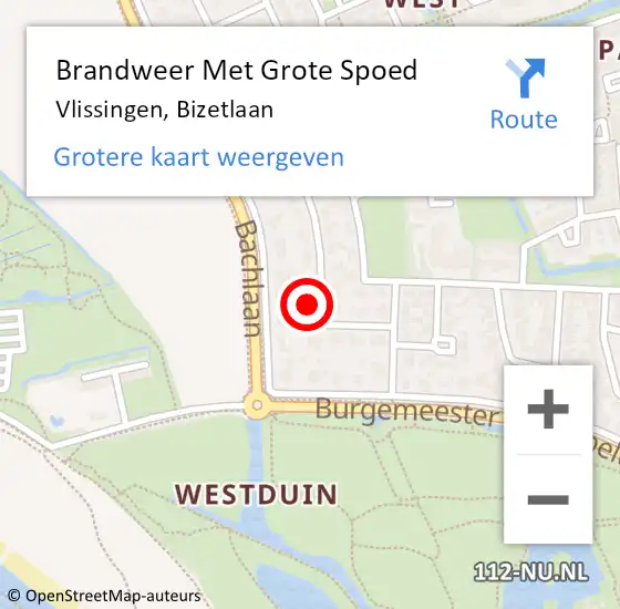 Locatie op kaart van de 112 melding: Brandweer Met Grote Spoed Naar Vlissingen, Bizetlaan op 17 oktober 2024 09:50