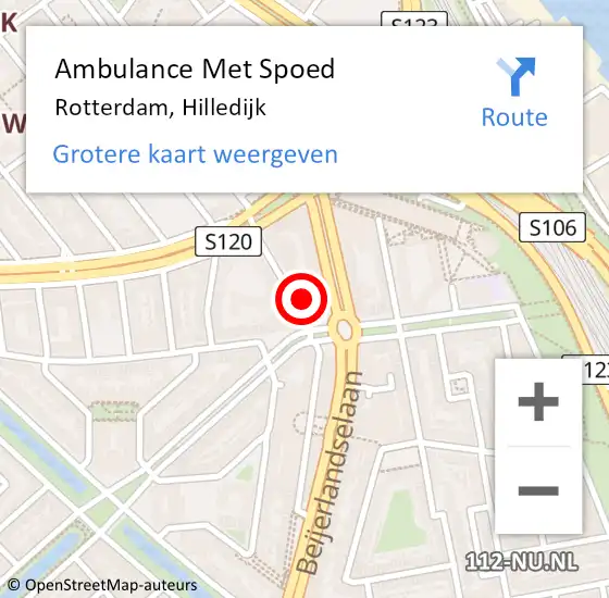 Locatie op kaart van de 112 melding: Ambulance Met Spoed Naar Rotterdam, Hilledijk op 23 oktober 2014 17:56