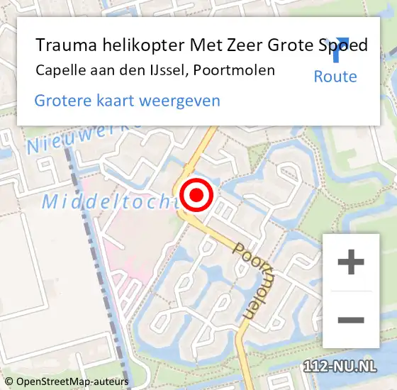 Locatie op kaart van de 112 melding: Trauma helikopter Met Zeer Grote Spoed Naar Capelle aan den IJssel, Poortmolen op 17 oktober 2024 10:29