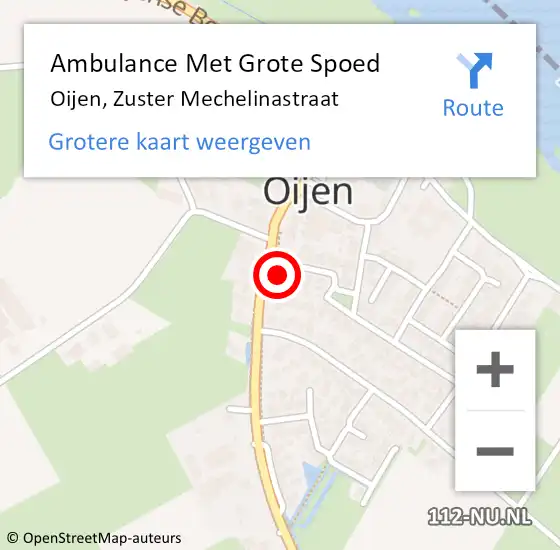 Locatie op kaart van de 112 melding: Ambulance Met Grote Spoed Naar Oijen, Zuster Mechelinastraat op 23 oktober 2014 17:58