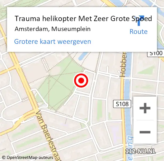 Locatie op kaart van de 112 melding: Trauma helikopter Met Zeer Grote Spoed Naar Amsterdam, Museumplein op 17 oktober 2024 10:40